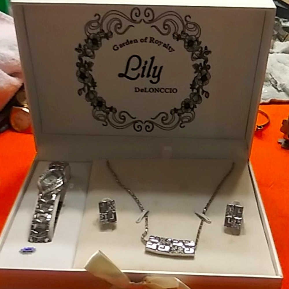 Ladies watch, necklace and earring gift set.